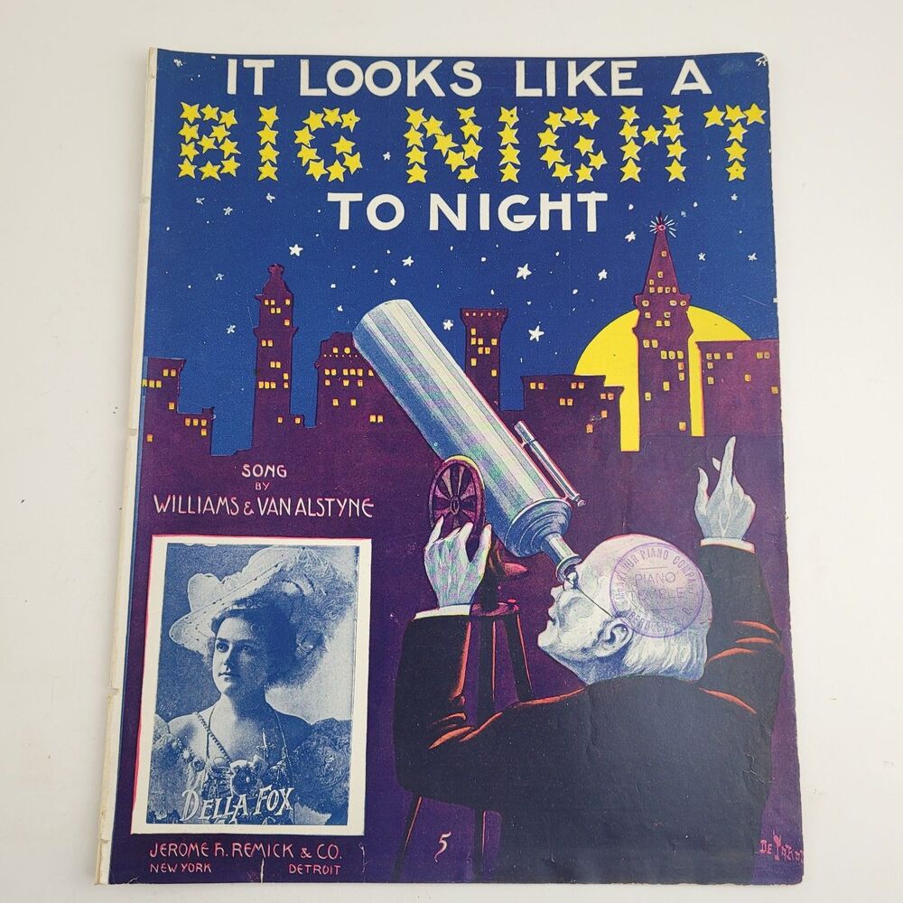 Antique 1907 Sheet Music It Looks Like A Big Night Tonight Clarice Vance #SM3